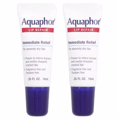 Aquaphor, Reparación de labios, Alivio inmediato, Sin fragancia, 2 tubos, 10 ml (0,35 oz. Líq.) Cada uno