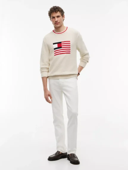Intarsia Flag Logo Heathered Sweater